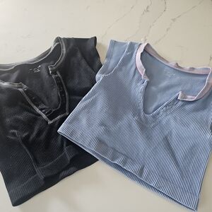 V-Neck Tops - Black and Blue "Out From Under" Teens - Urban Outfitters